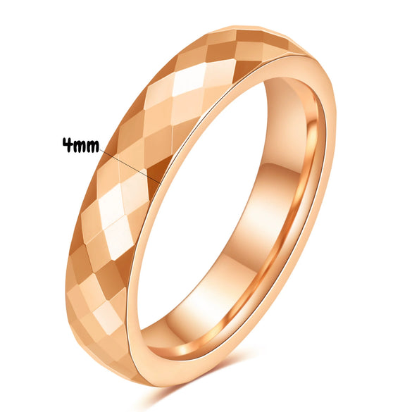 Faceted Geometric Tungsten Steel Couple Rings With Rose Gold Electroplated Finish Minimalist Unisex Jewelry