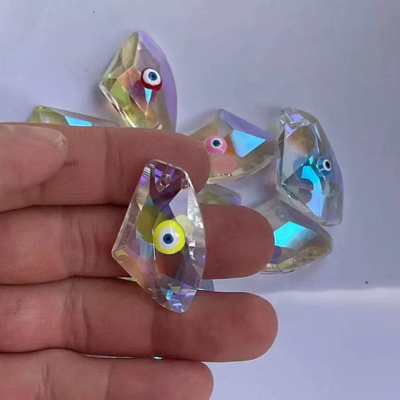 Faceted Glass Glazed Oil Dripping Eyes Pendant Jewelry Making Accessories