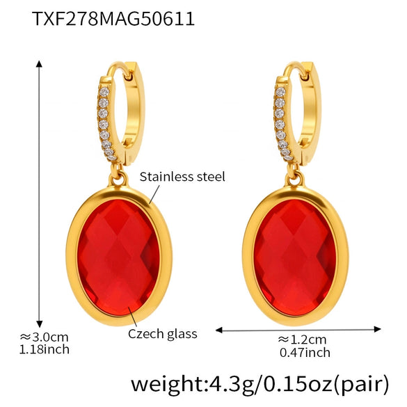 Faceted Oval Czech Glass Geometric Stainless Steel Electroplated Earrings For Women