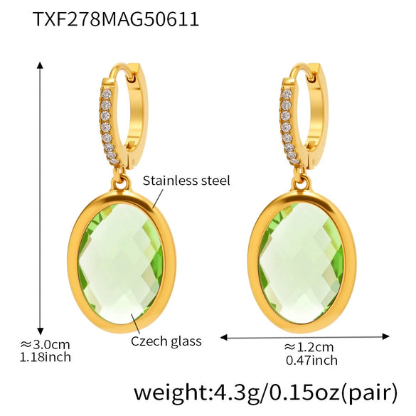 Faceted Oval Czech Glass Geometric Stainless Steel Electroplated Earrings For Women