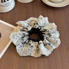Fairy Lace Pearl Scrunchie For Women Floral Geometric Cloth Hair Tie Inlaid With Pearls