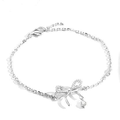 Fairy Style Alloy Bow Bracelet Daily Electroplating Artificial Diamond