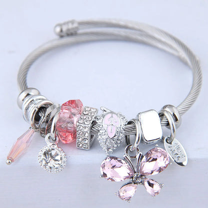 Fairy Style Animal Stainless Steel Plating Inlay Artificial Crystal Cuff Bracelets