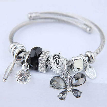 Fairy Style Animal Stainless Steel Plating Inlay Artificial Crystal Cuff Bracelets