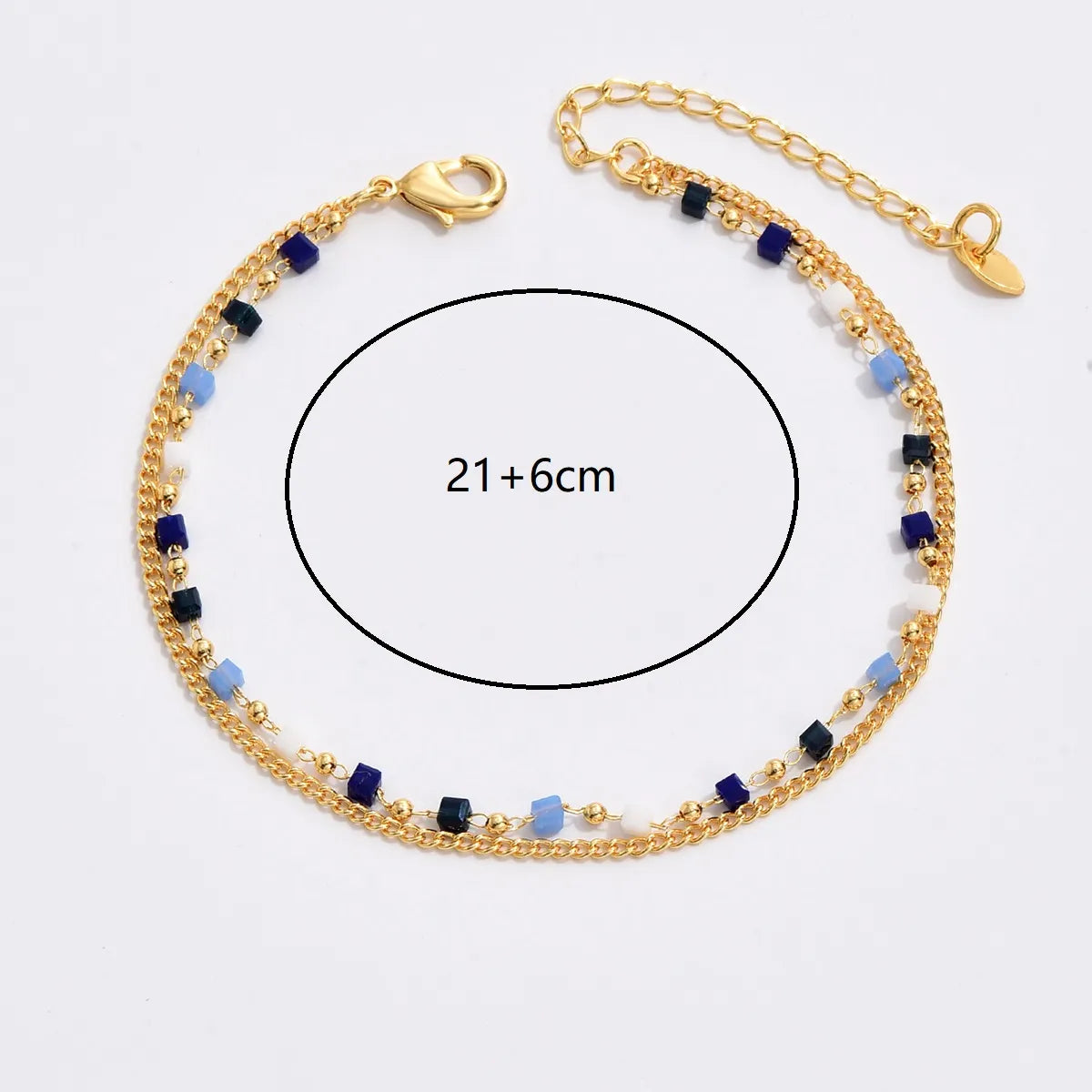 Fairy Style Beach Geometric Square 18k Gold Plated White Gold Plated Glass Copper Wholesale Anklet