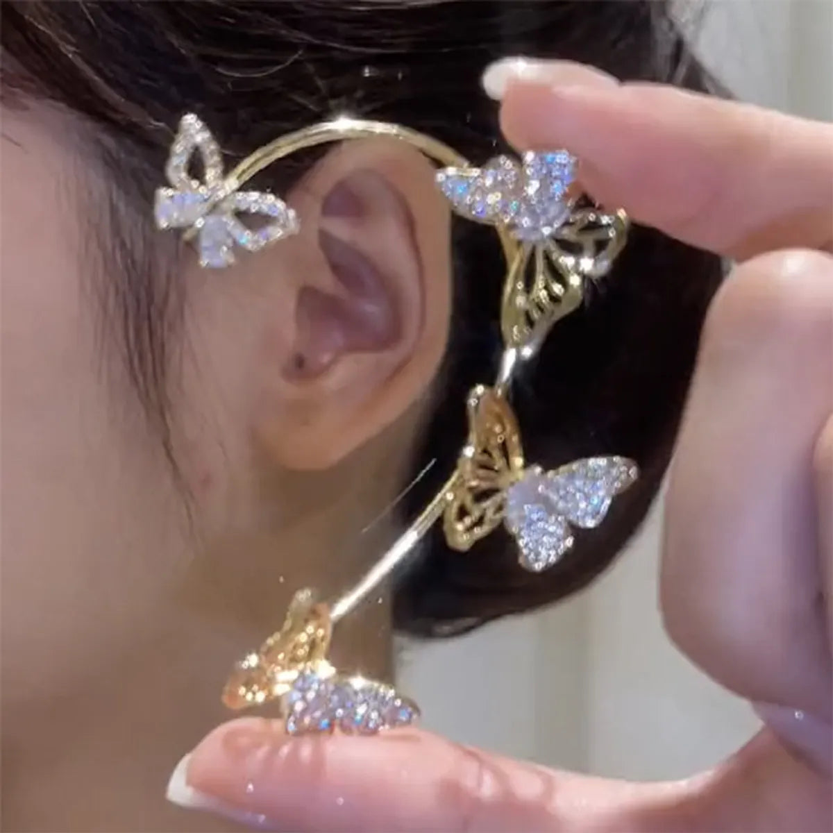 Fairy Style Butterfly Alloy Rhinestone Hollow Out Women's Ear Clips 1 Piece