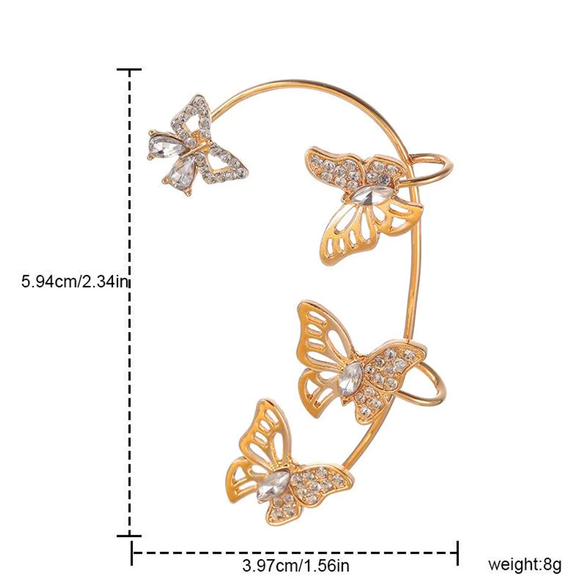 Fairy Style Butterfly Alloy Rhinestone Hollow Out Women's Ear Clips 1 Piece