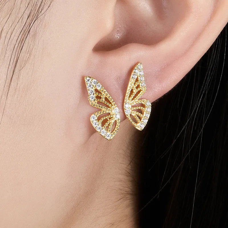 Fairy Style Butterfly Metal Plating Hollow Out Inlay Artificial Diamond 18k Gold Plated Silver Plated Women'S Ear Studs