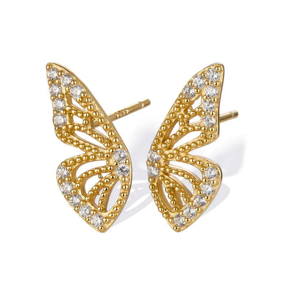 Fairy Style Butterfly Metal Plating Hollow Out Inlay Artificial Diamond 18k Gold Plated Silver Plated Women'S Ear Studs