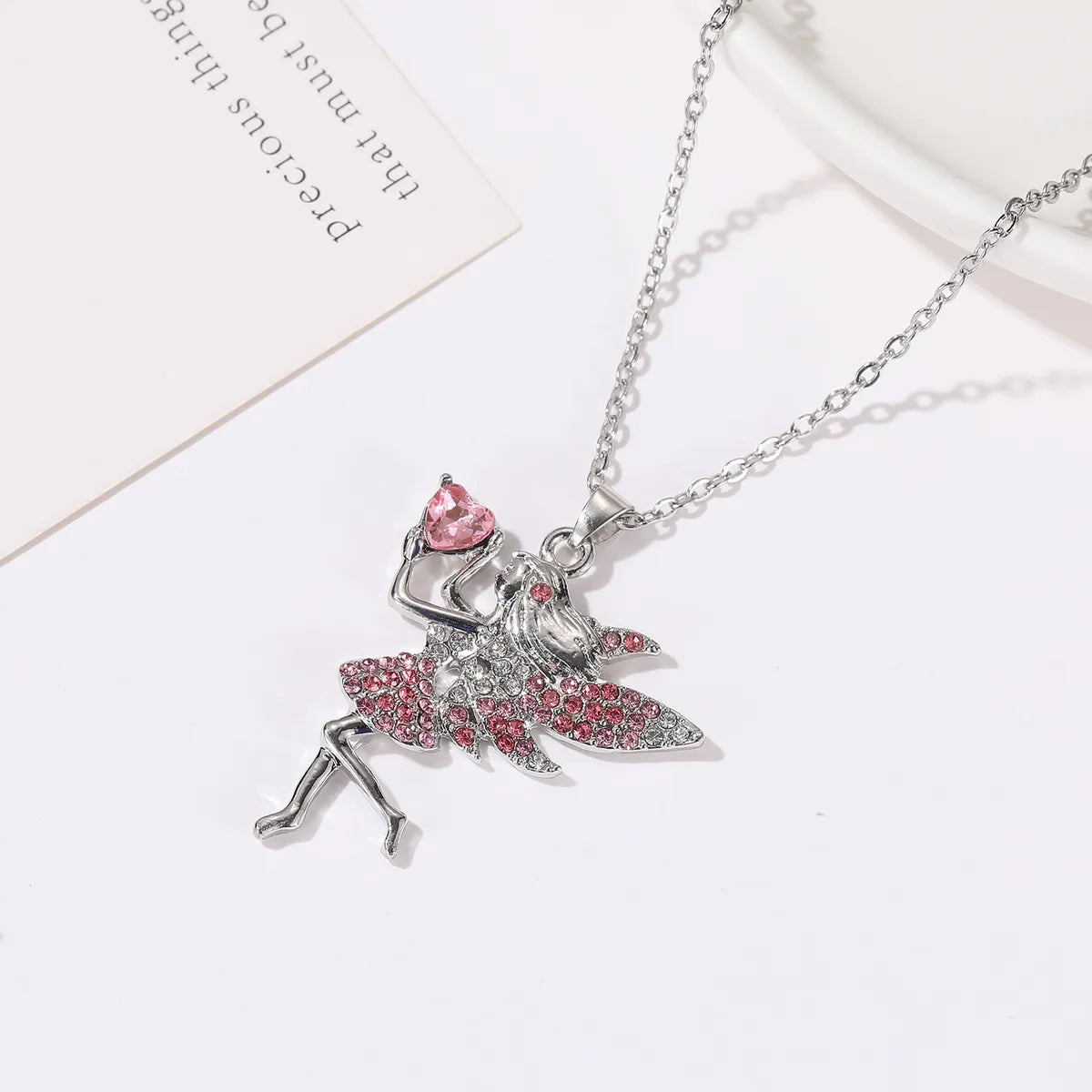 Fairy Style Cartoon Character Heart Shape Alloy Inlay Zircon Women'S Pendant Necklace