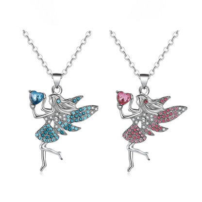 Fairy Style Cartoon Character Heart Shape Alloy Inlay Zircon Women'S Pendant Necklace