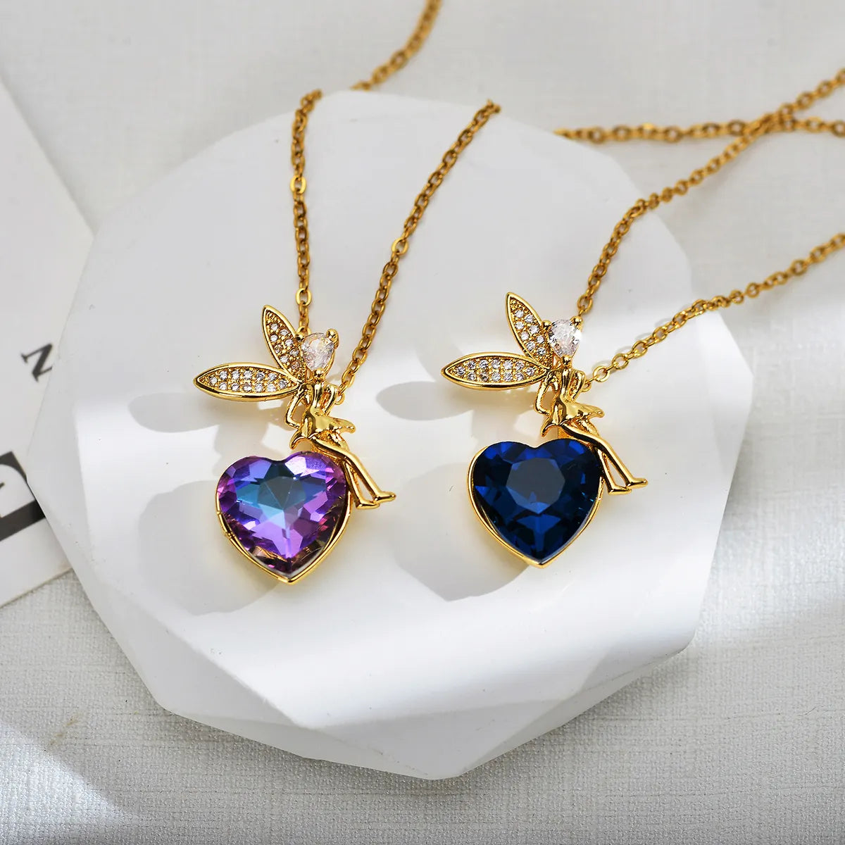 Fairy Style Cartoon Character Heart Shape Titanium Steel Copper Inlay Zircon Pendant Necklace