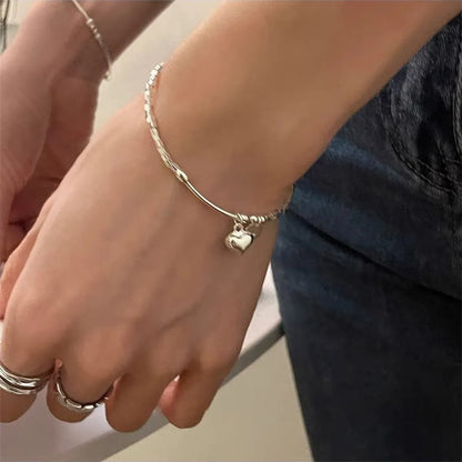 Fairy Style Elegant Heart Shape Sterling Silver Charm Polishing Bracelets