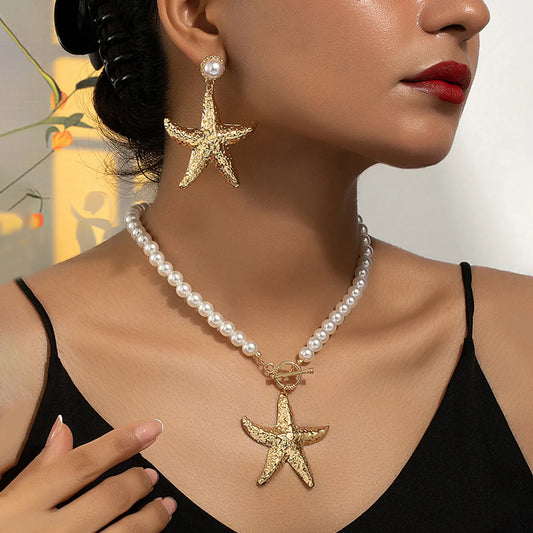 Fairy Style Elegant Starfish Alloy Plastic Ferroalloy Plating 14k Gold Plated Women's Earrings Necklace