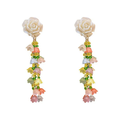 Fairy Style Flower Alloy Plating Artificial Rhinestones Women'S Drop Earrings 1 Pair