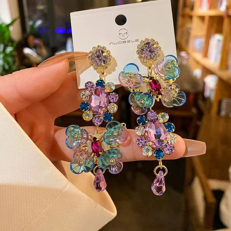 Fairy Style Flower Alloy Plating Artificial Rhinestones Women'S Drop Earrings 1 Pair