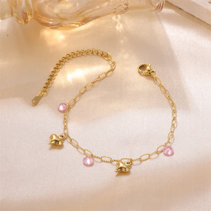 Wholesale Jewelry Fairy Style French Style Sweet Heart Shape 304 Stainless Steel Rhinestones Plating Inlay Anklet