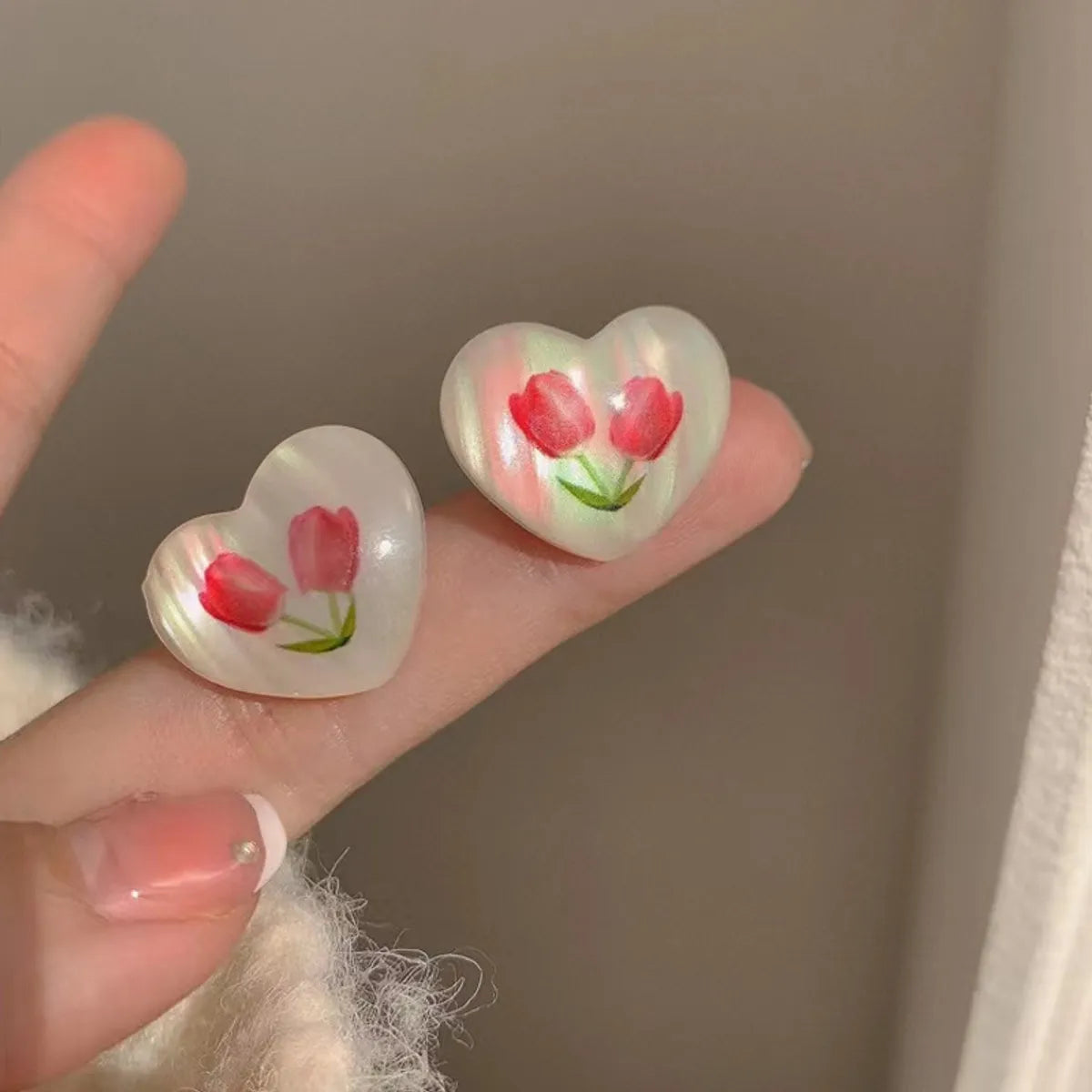 Fairy Style Pastoral Heart Shape Flower Alloy Women's Ear Studs