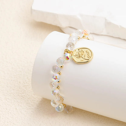 Fairy Style Princess Heart Shape Rose Stainless Steel Glass Steel Beaded Plating Inlay Zircon 18k Gold Plated Bracelets