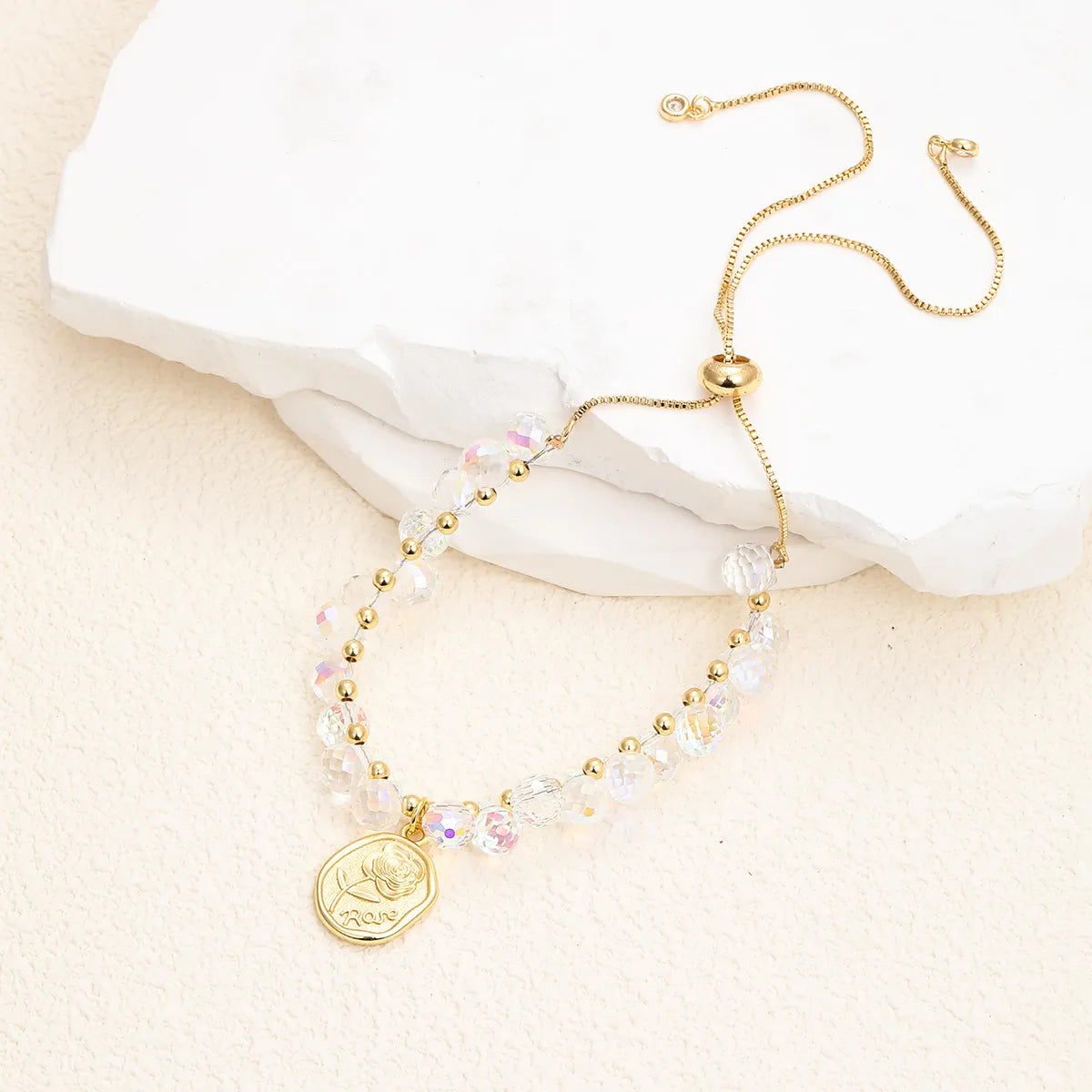 Fairy Style Princess Heart Shape Rose Stainless Steel Glass Steel Beaded Plating Inlay Zircon 18k Gold Plated Bracelets