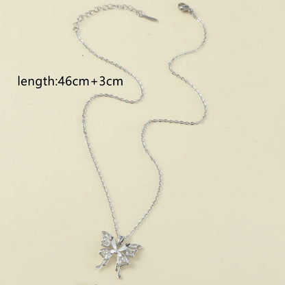 Fairy Style Roman Style Butterfly Stainless Steel Titanium Steel Inlay Zircon Pendant Necklace