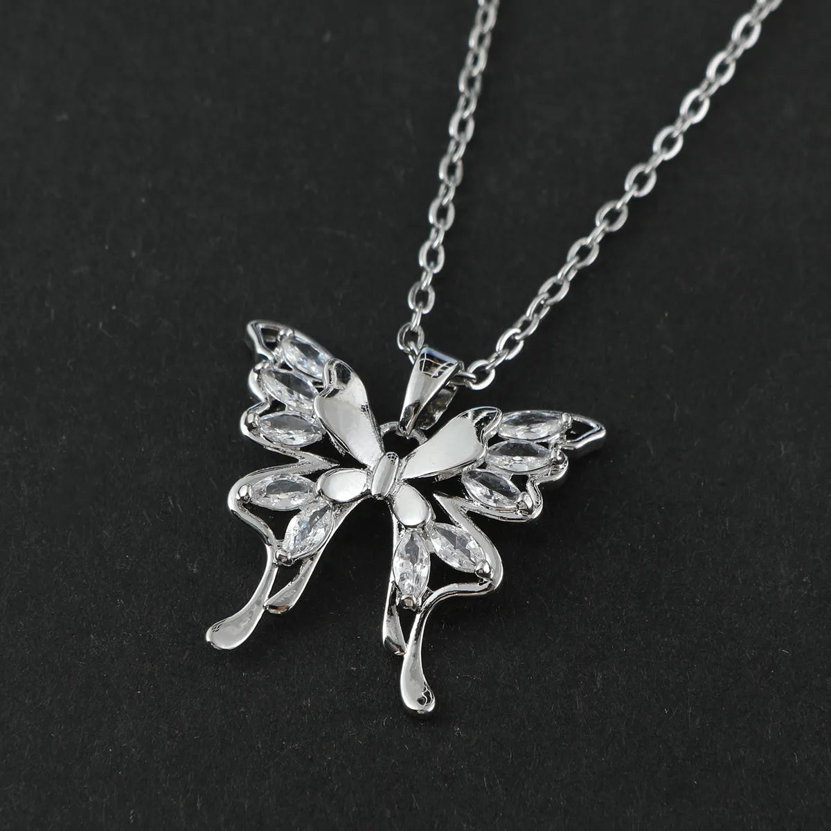 Fairy Style Roman Style Butterfly Stainless Steel Titanium Steel Inlay Zircon Pendant Necklace