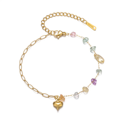 Fairy Style Sweet Artistic Heart Shape Stainless Steel Natural Stone Plating 18k Gold Plated Women's Anklet