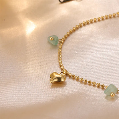 Fairy Style Sweet Artistic Heart Shape Stainless Steel Natural Stone Plating 18k Gold Plated Women's Anklet