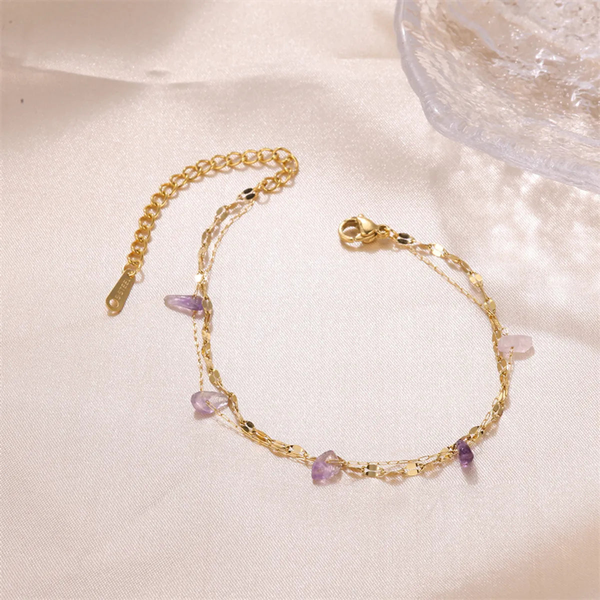 Fairy Style Sweet Artistic Irregular Stainless Steel Natural Stone Plating 18k Gold Plated Women's Anklet