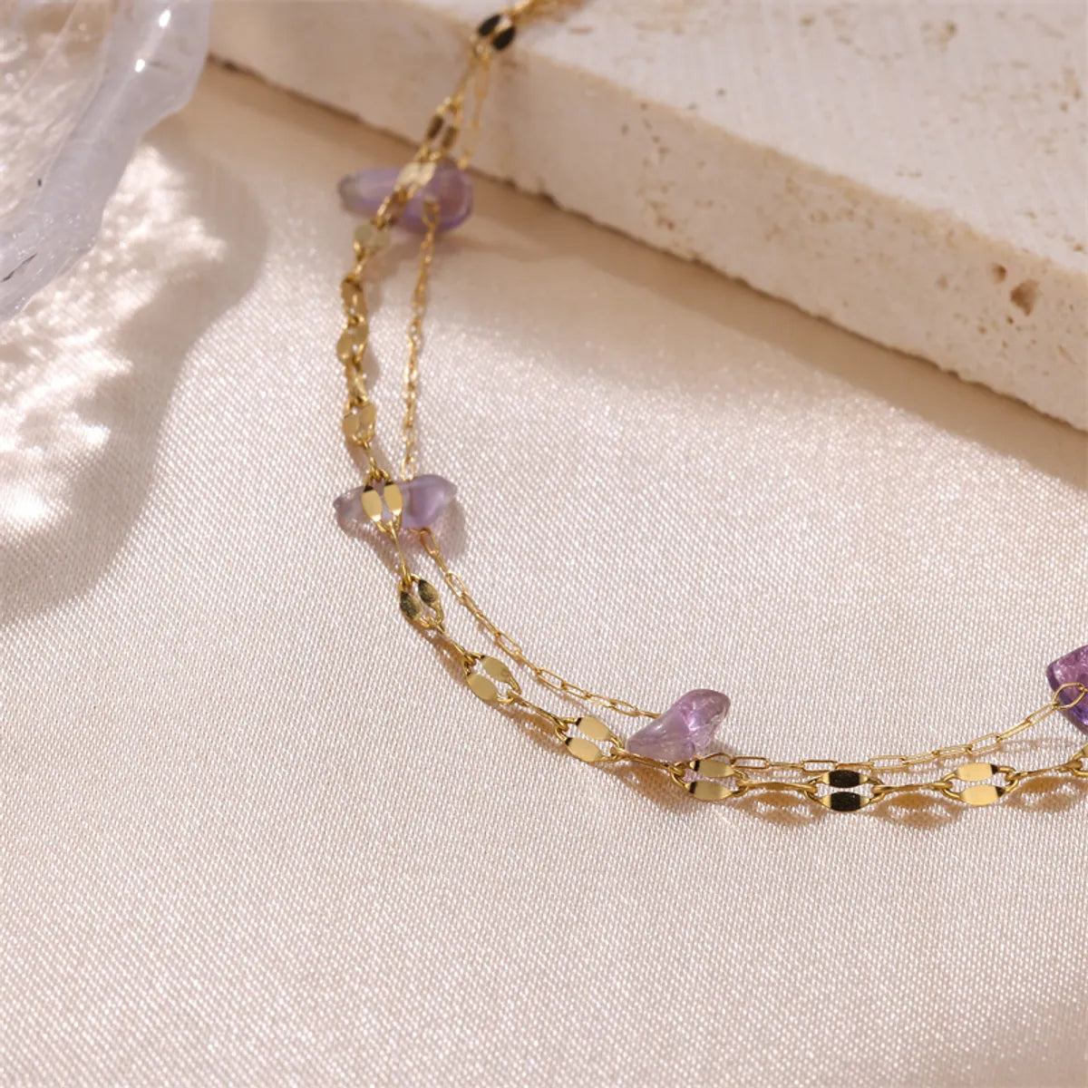 Fairy Style Sweet Artistic Irregular Stainless Steel Natural Stone Plating 18k Gold Plated Women's Anklet