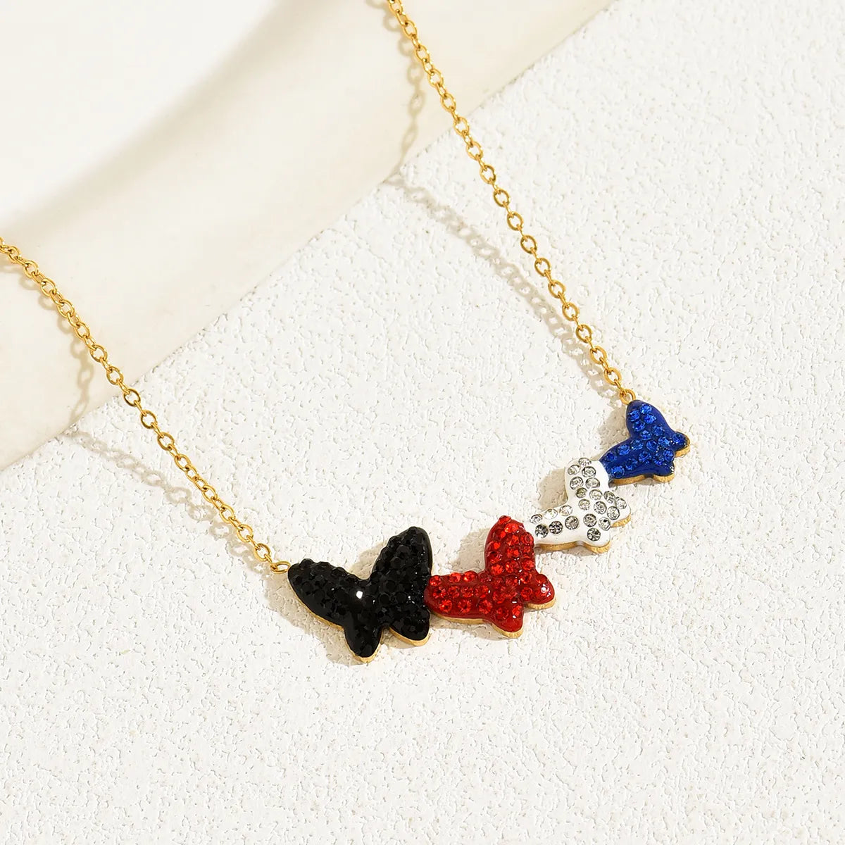 Fairy Style Sweet Butterfly Stainless Steel Plating Inlay Rhinestones Glass 18k Gold Plated Necklace