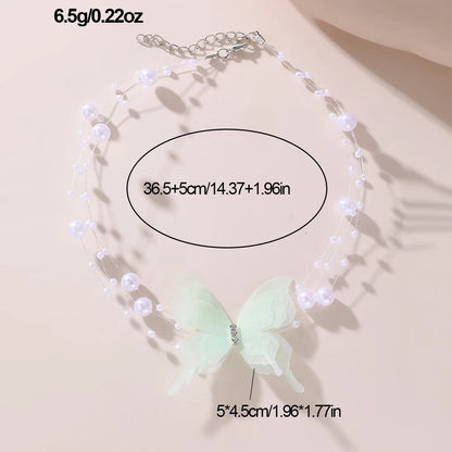 Fairy Style Sweet Classic Style Butterfly Artificial Pearl Plastic Polyester Wholesale Pendant Necklace