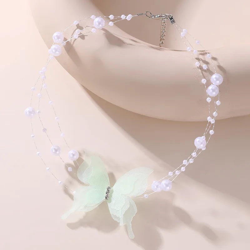 Fairy Style Sweet Classic Style Butterfly Artificial Pearl Plastic Polyester Wholesale Pendant Necklace