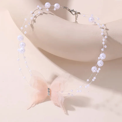 Fairy Style Sweet Classic Style Butterfly Artificial Pearl Plastic Polyester Wholesale Pendant Necklace