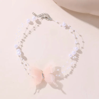 Fairy Style Sweet Classic Style Butterfly Artificial Pearl Plastic Polyester Wholesale Pendant Necklace