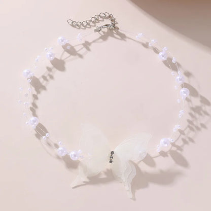 Fairy Style Sweet Classic Style Butterfly Artificial Pearl Plastic Polyester Wholesale Pendant Necklace