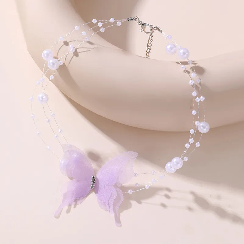 Fairy Style Sweet Classic Style Butterfly Artificial Pearl Plastic Polyester Wholesale Pendant Necklace