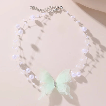 Fairy Style Sweet Classic Style Butterfly Artificial Pearl Plastic Polyester Wholesale Pendant Necklace