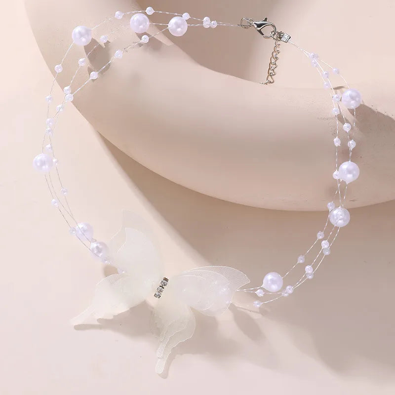 Fairy Style Sweet Classic Style Butterfly Artificial Pearl Plastic Polyester Wholesale Pendant Necklace