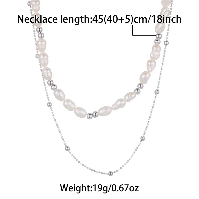 Wholesale Jewelry Fairy Style Sweet Solid Color Stainless Steel Pearl Handmade Plating Double Layer Necklaces