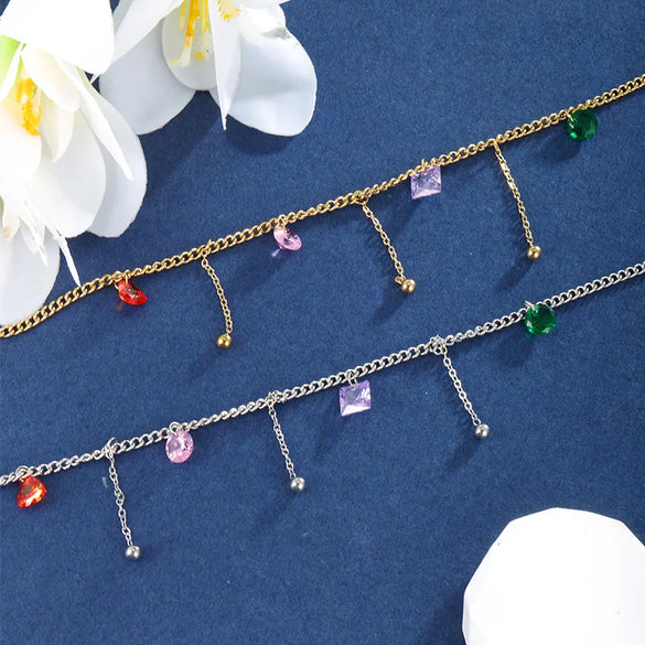 Wholesale Jewelry Fairy Style Vacation Modern Style Geometric Tassel 304 Stainless Steel Artificial Gemstones 18K Gold Plated Inlay Anklet