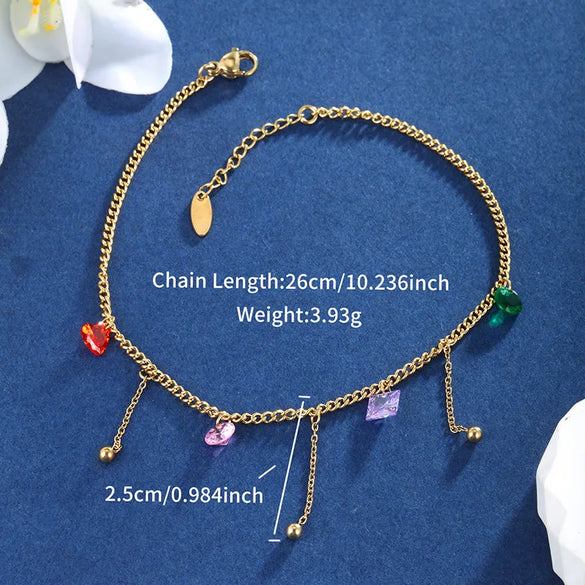 Wholesale Jewelry Fairy Style Vacation Modern Style Geometric Tassel 304 Stainless Steel Artificial Gemstones 18K Gold Plated Inlay Anklet