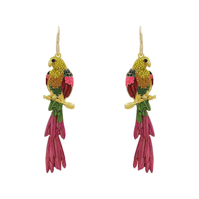 Fancy Color Diamond Acrylic Diamond Parakeet Earrings Female Fashion Stud Earrings