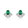 Fanshaped Cultivation Emerald Earrings 925 Silver Retro Geometric Diamond Style