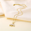 Fanshaped Ginkgo Leaf Stainless Steel Necklace With Mixed Gem Inlay And Electroplating For Women