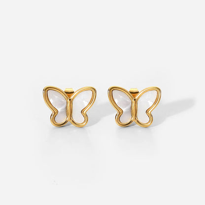 Fashion 18k Gold Natural White Shell Butterfly Shape Stainless Steel Stud