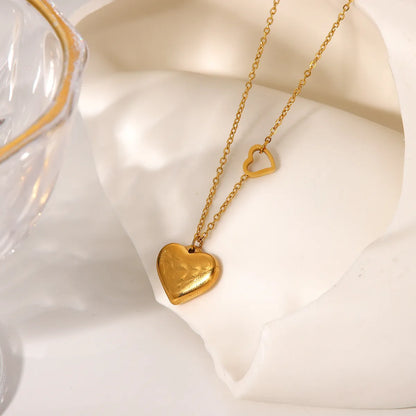 Fashion 18k Gold Plated Stainless Steel Double Heart Pendant Necklace