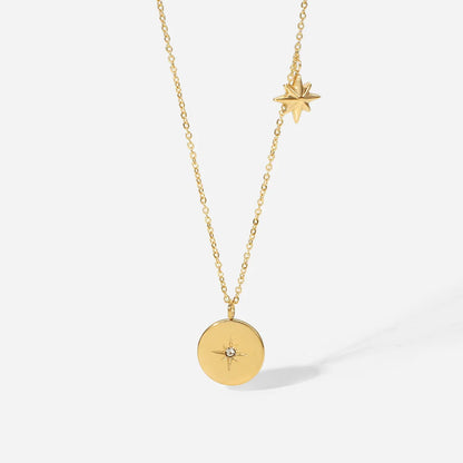 Fashion 18k Gold-plated Stainless Steel Eight-pointed Star Zircon Pendant Necklace Female