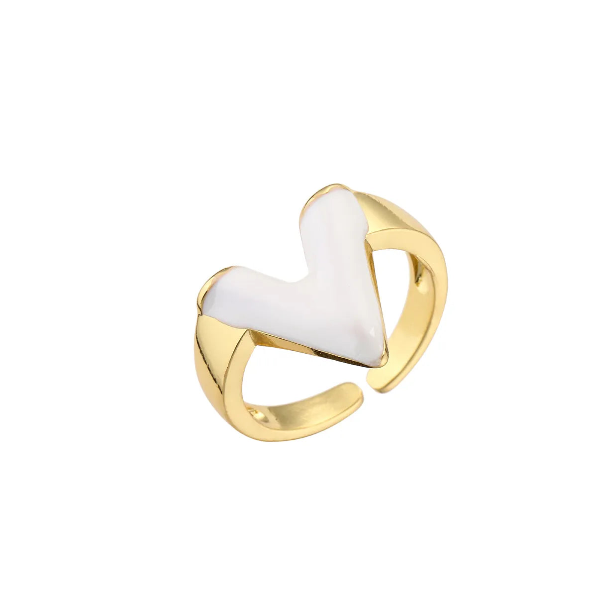 Fashion 18k Gold-plated V Letter Glossy Oil Drop Open Copper Ring