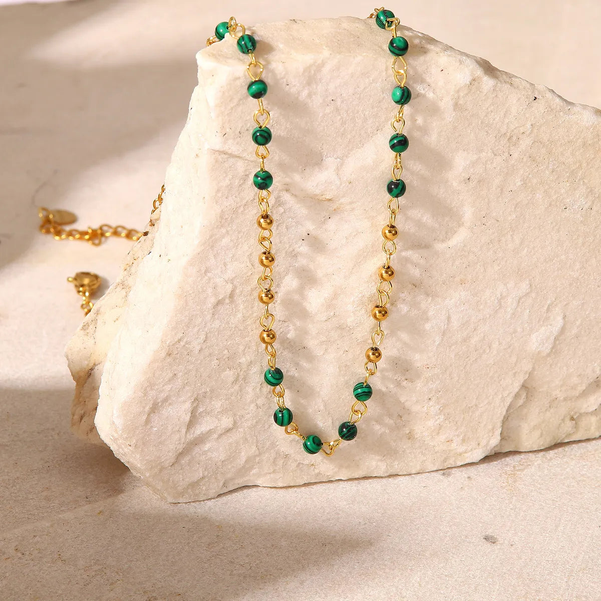 Fashion 18k Gold Stainless Steel  Green Peacock Stone Beads Necklace Women